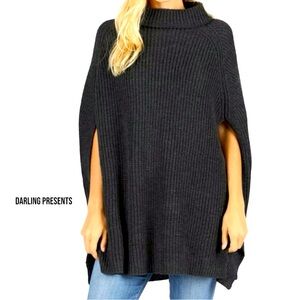 Turtleneck Pancho Sweater Cape Women Color Charcoal Size L